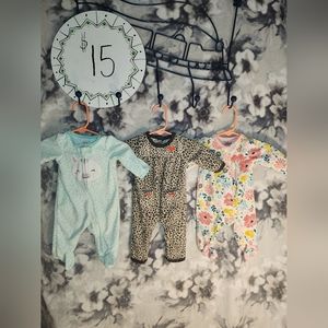 Newborn Pajamas 3 PC Set Baby Girl Sleepsuit PJs Sleepwear Infant Size 0 $15
